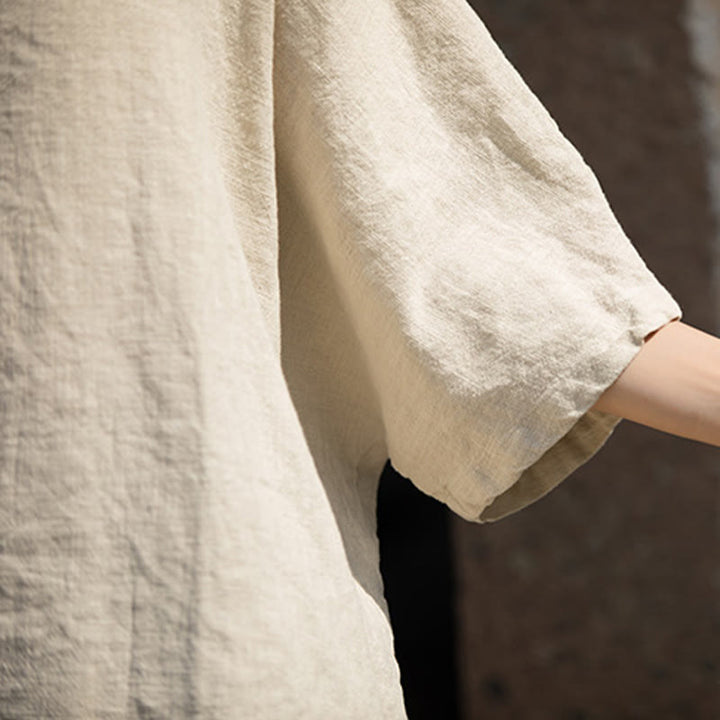 Buddha Stones Camiseta casual de media manga de ramio y algodón