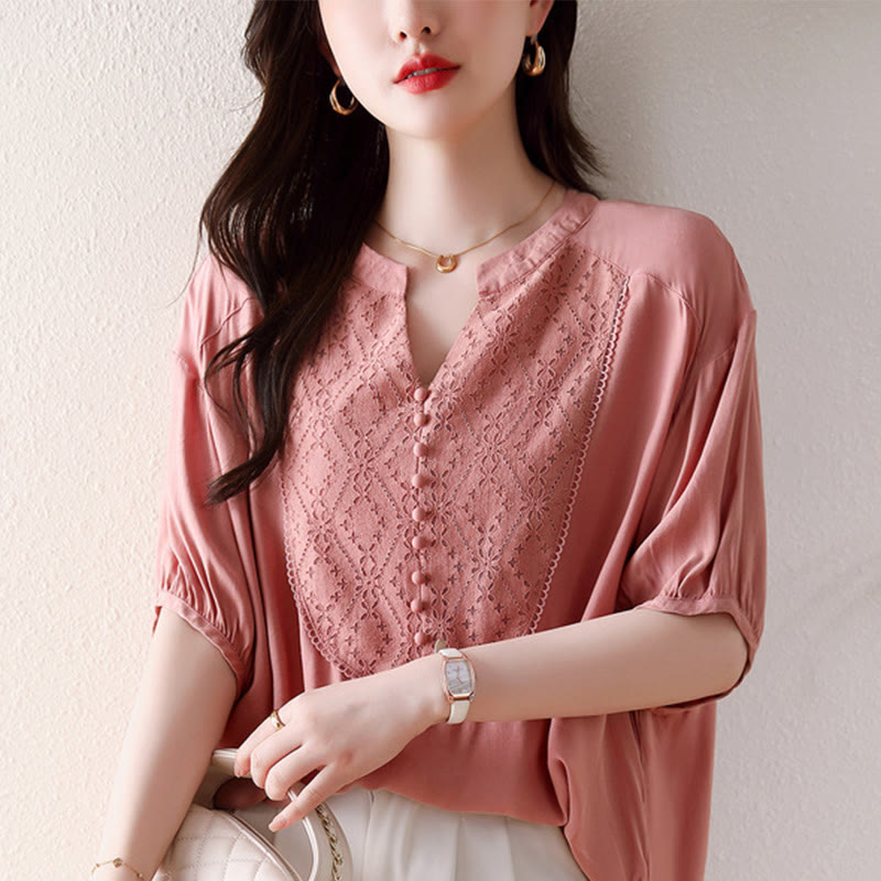 Diseño de botones rosados en forma de V de Buddha Stones, camiseta de media manga - image 11