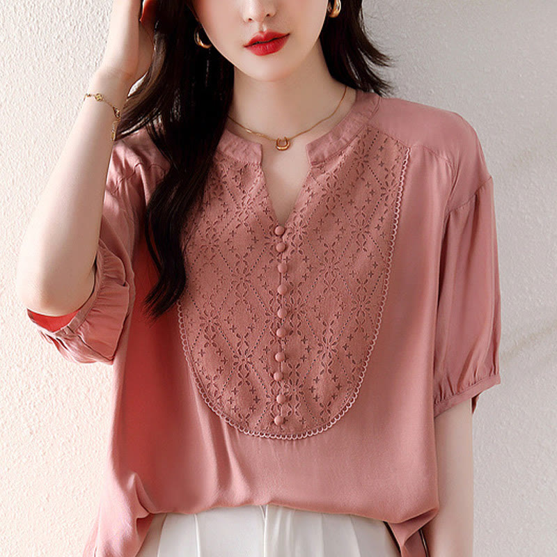 Diseño de botones rosados en forma de V de Buddha Stones, camiseta de media manga - image 14