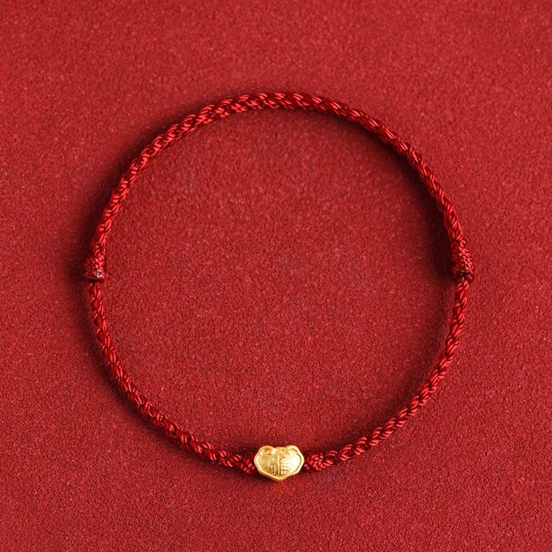 Pulsera de cuerda hecha a mano con protección de caracteres Fu y dije de cerradura china de oro 999 con Buddha Stones - Rojo oscuro - Versión para bebés de 0 a 4 años (circunferencia de muñeca de 12 a 18 cm) - image 12