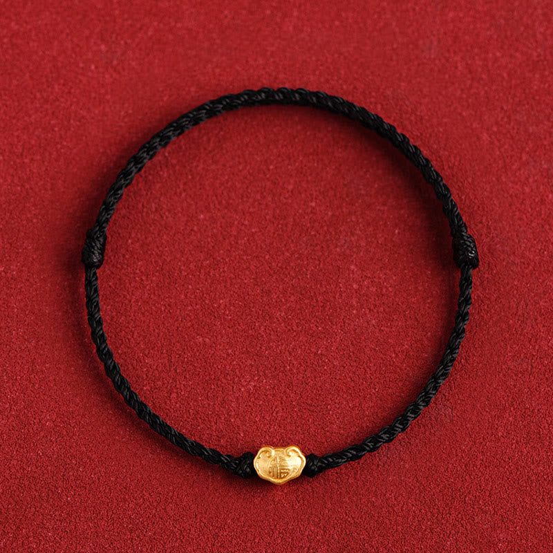 Pulsera de cuerda hecha a mano con protección de caracteres Fu y dije de cerradura china de oro 999 con Buddha Stones - Negro - Versión para bebés de 0 a 4 años (circunferencia de muñeca de 12 a 18 cm) - image 17
