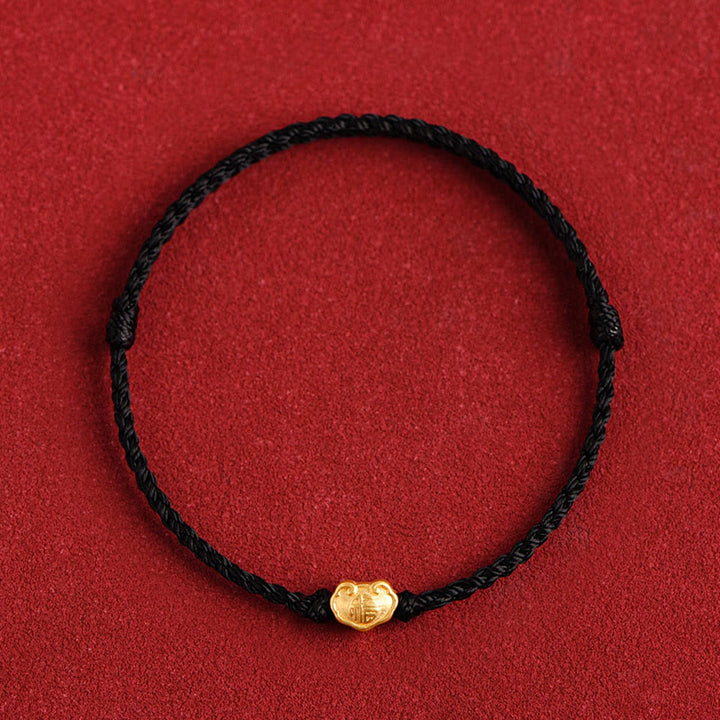 Pulsera de cuerda hecha a mano con protección de caracteres Fu y dije de cerradura china de oro 999 con Buddha Stones - Negro - Versión para bebés de 0 a 4 años (circunferencia de muñeca de 12 a 18 cm) - image 17