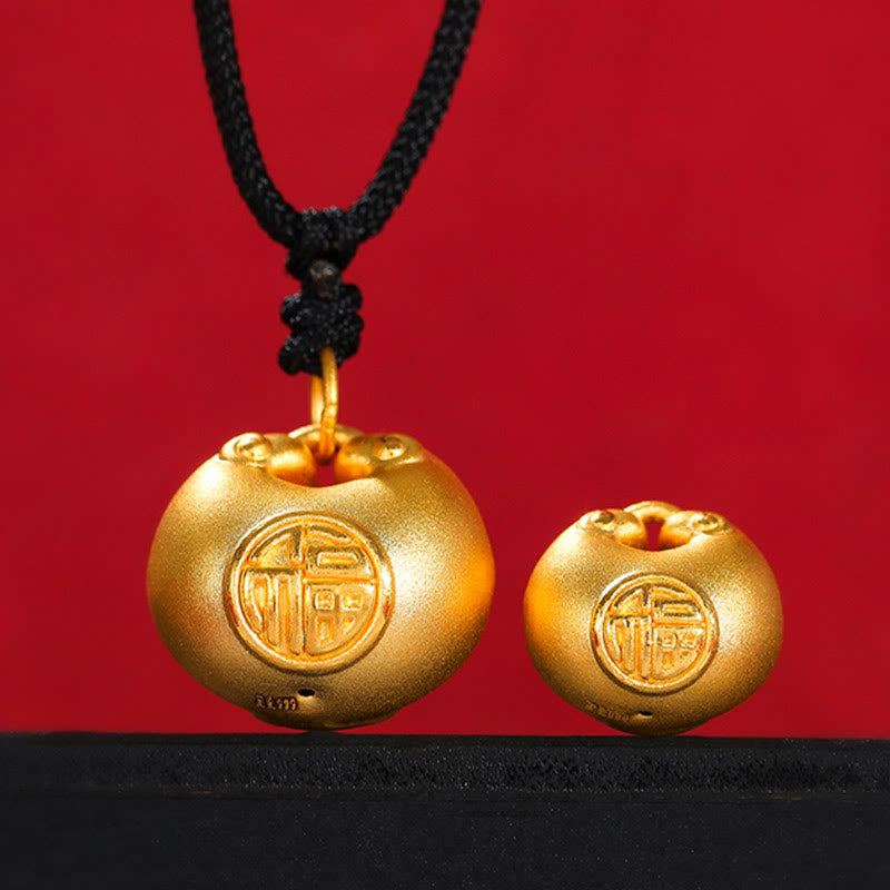 Collar con colgante de cuerda de la suerte con diseño de candado de deseos y personaje Fu de oro 999 con Buddha Stones - image 0
