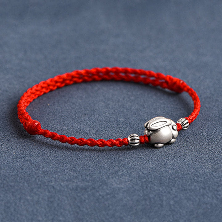 Pulsera tobillera con cuerda de la suerte de conejo de plata de ley 999 hecha a mano con Buddha Stones