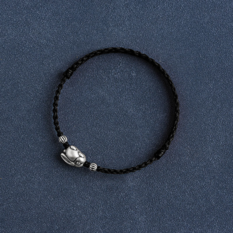 Pulsera tobillera con cuerda de la suerte de conejo de plata de ley 999 hecha a mano con Buddha Stones