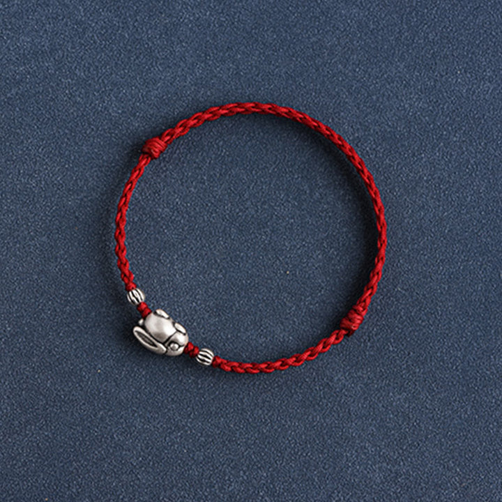 Pulsera tobillera con cuerda de la suerte de conejo de plata de ley 999 hecha a mano con Buddha Stones