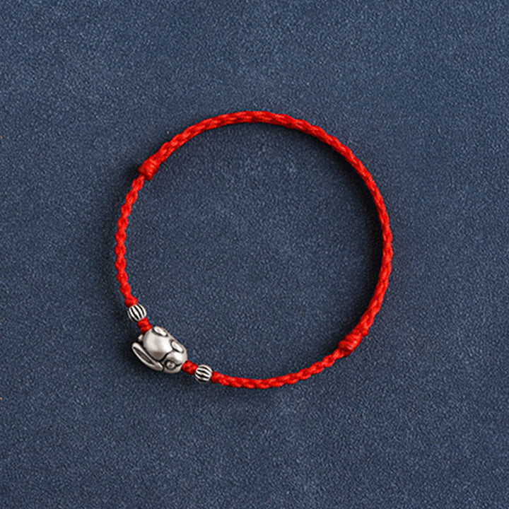 Pulsera tobillera con cuerda de la suerte de conejo de plata de ley 999 hecha a mano con Buddha Stones