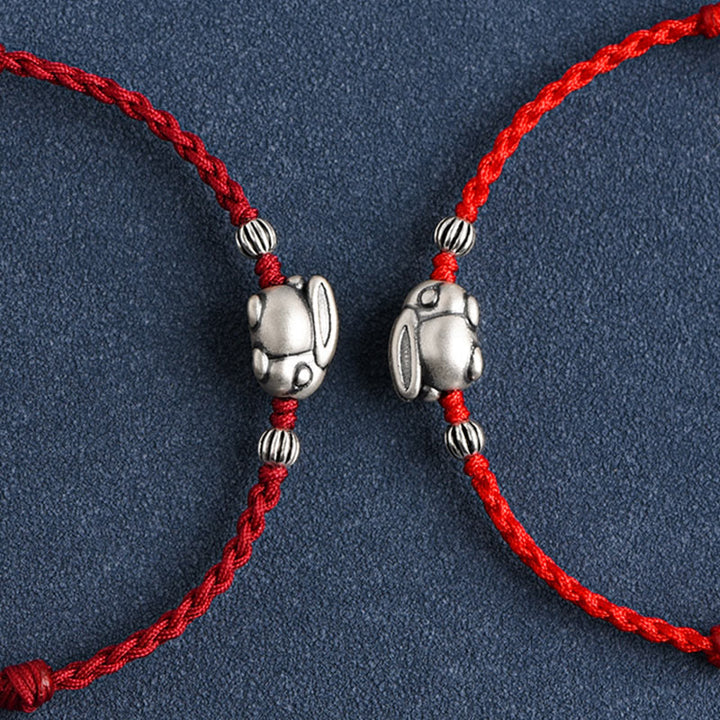 Pulsera tobillera con cuerda de la suerte de conejo de plata de ley 999 hecha a mano con Buddha Stones