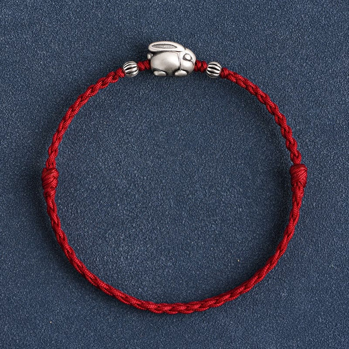 Pulsera tobillera con cuerda de la suerte de conejo de plata de ley 999 hecha a mano con Buddha Stones