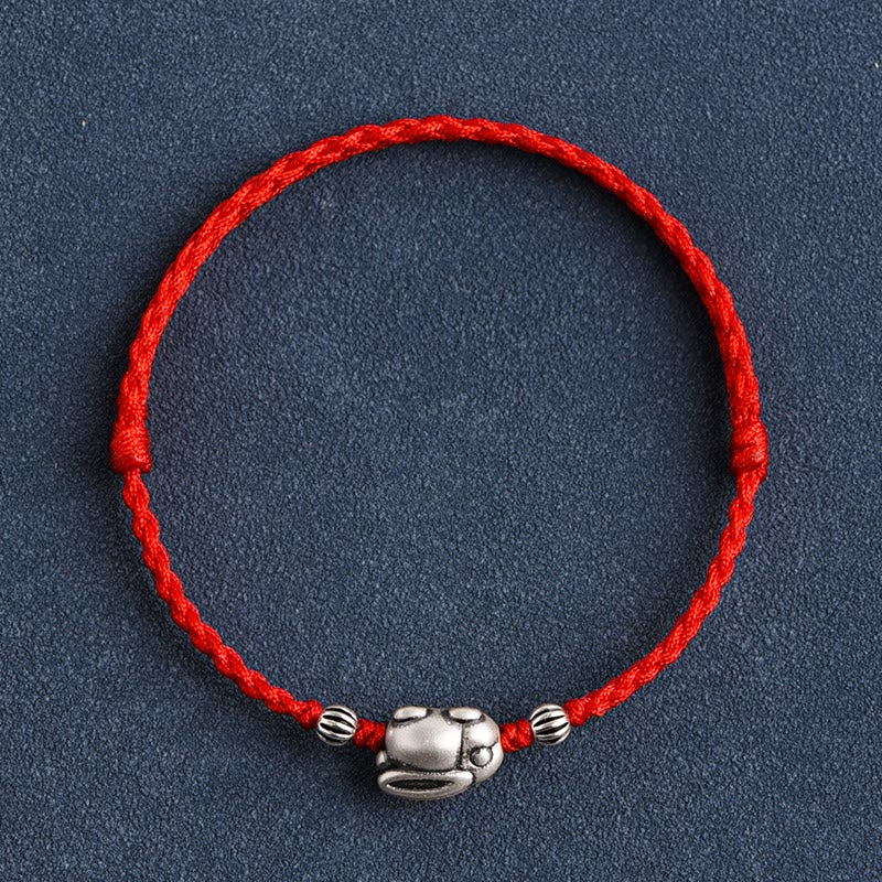 Pulsera tobillera con cuerda de la suerte de conejo de plata de ley 999 hecha a mano con Buddha Stones