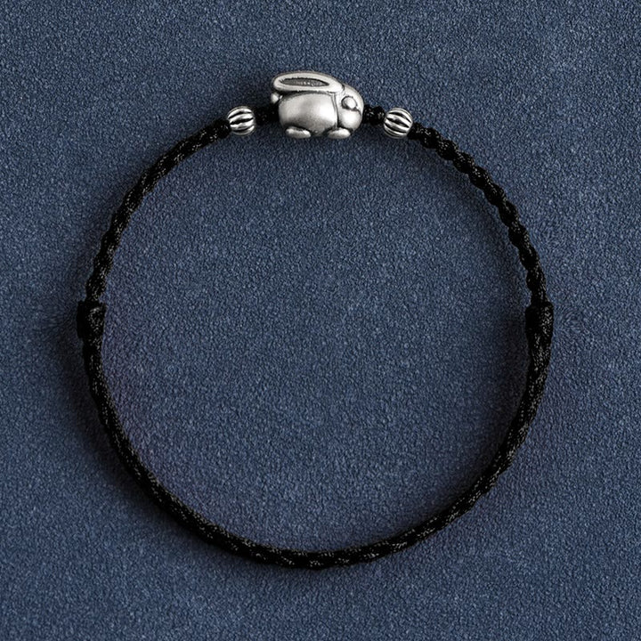 Pulsera tobillera con cuerda de la suerte de conejo de plata de ley 999 hecha a mano con Buddha Stones