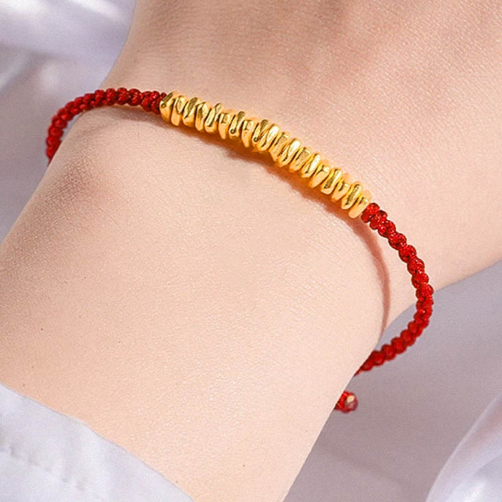 Pulsera trenzada de protección hecha a mano con diseño de pequeñas piezas de oro 999 y Buddha Stones - Rojo (oro aproximadamente 0,75 g) - 21 centímetros - image 12