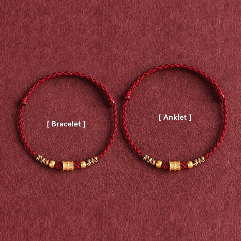 Pulsera de tobillo con cuerda trenzada de la suerte hecha a mano con diseño en forma de cubo pequeño de oro 999 con Buddha Stones - image 11