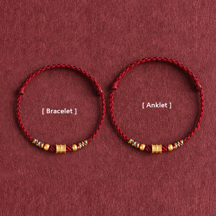 Pulsera de tobillo con cuerda trenzada de la suerte hecha a mano con diseño en forma de cubo pequeño de oro 999 con Buddha Stones - image 11