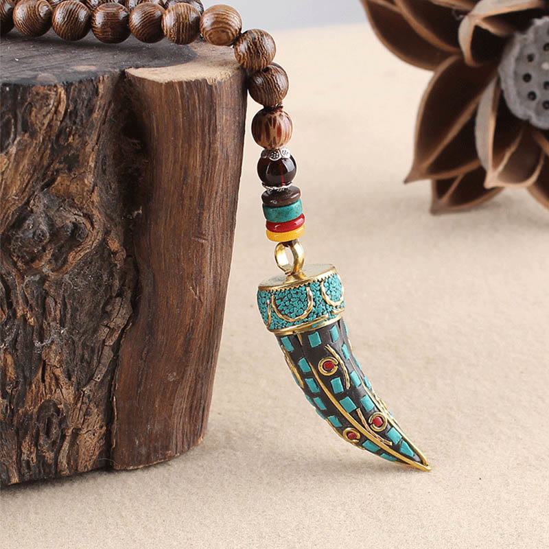 Colgante de collar con protección con diseño de cuerno de mantra con símbolo OM Om Mani Padme Hum de madera de wengué del Tíbet y Buddha Stones - image 11