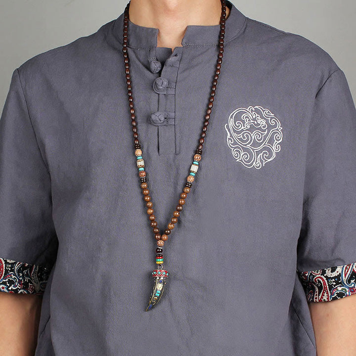 Colgante de collar con protección con diseño de cuerno de mantra con símbolo OM Om Mani Padme Hum de madera de wengué del Tíbet y Buddha Stones - image 14