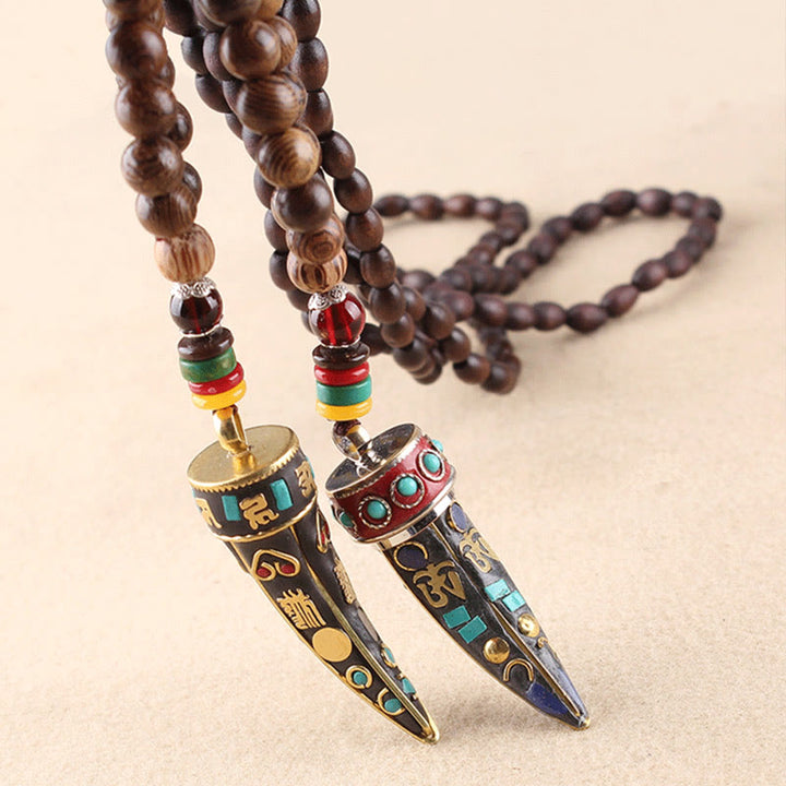 Colgante de collar con protección con diseño de cuerno de mantra con símbolo OM Om Mani Padme Hum de madera de wengué del Tíbet y Buddha Stones - image 18