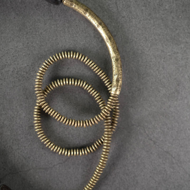 Pulsera curativa multicapa de cobre con cuentas de madera de ébano tibetano y Buddha Stones de la paz vintage