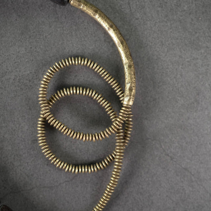 Pulsera curativa multicapa de cobre con cuentas de madera de ébano tibetano y Buddha Stones de la paz vintage