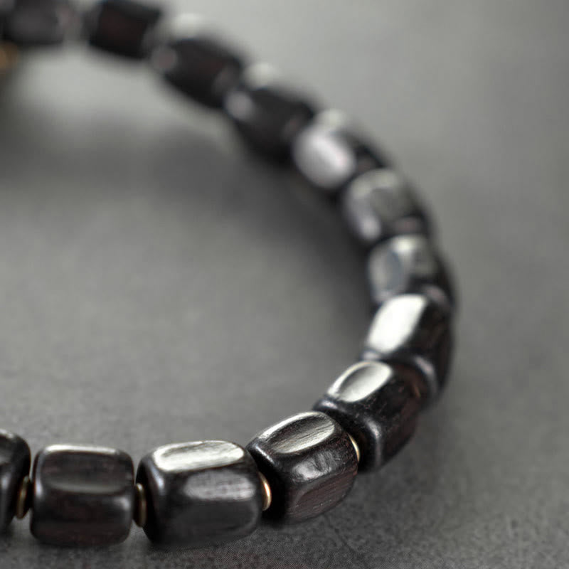 Pulsera curativa multicapa de cobre con cuentas de madera de ébano tibetano y Buddha Stones de la paz vintage