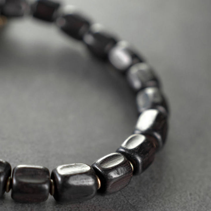 Pulsera curativa multicapa de cobre con cuentas de madera de ébano tibetano y Buddha Stones de la paz vintage