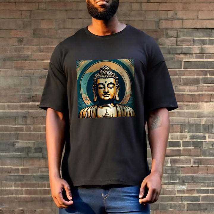 Camiseta Budista con Aura de Piedras y Buda Dorado - image 3