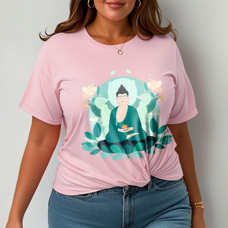 Buddha Stones Camiseta de Buda con ojos cerrados y hoja verde - image 15