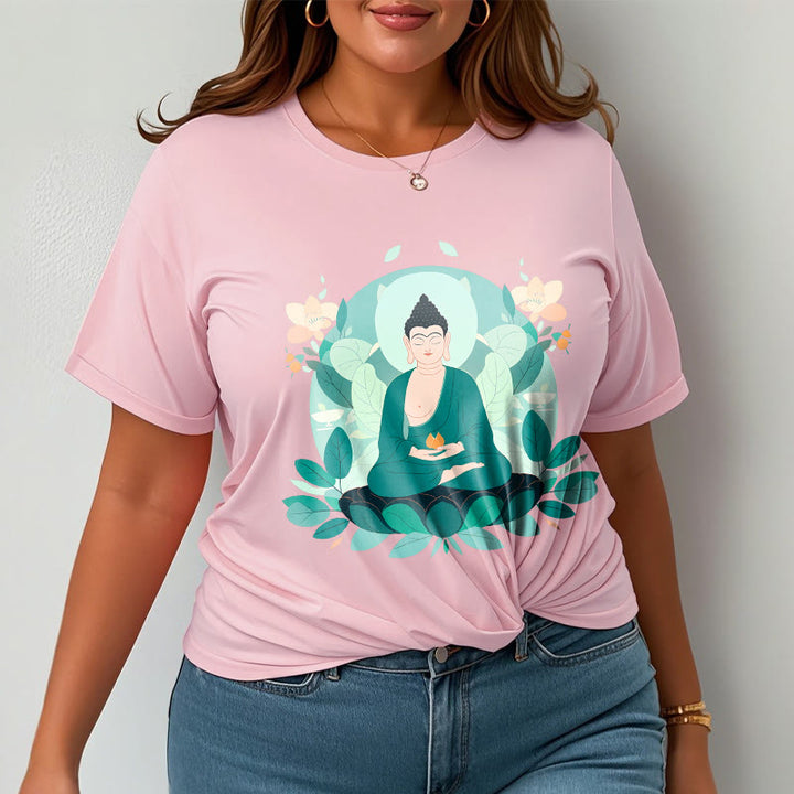 Buddha Stones Camiseta de Buda con ojos cerrados y hoja verde - image 15