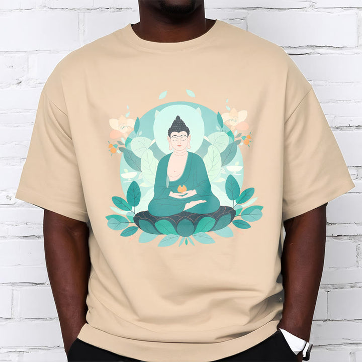 Buddha Stones Camiseta de Buda con ojos cerrados y hoja verde - image 11