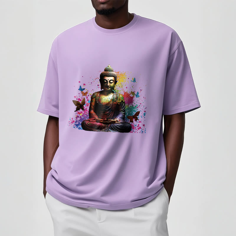 Camiseta de meditación de Buda con mariposa colorida volando Buddha Stones - image 17
