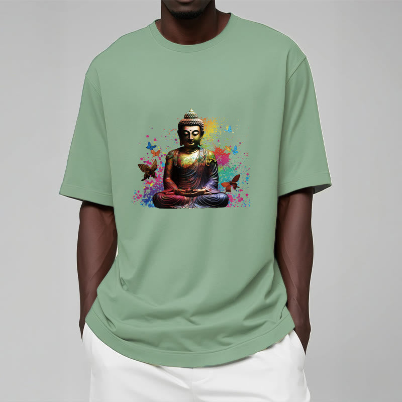 Camiseta de meditación de Buda con mariposa colorida volando Buddha Stones - image 15