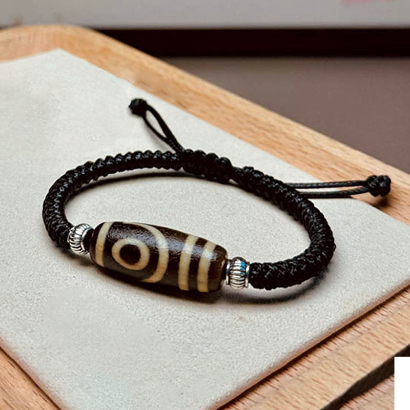 Buddha Stones Pulsera de Cuerda de Protección de Riqueza con Cuentas Dzi Tibetanas de Nueve Ojos y Cuentas Dzi de Tres Ojos