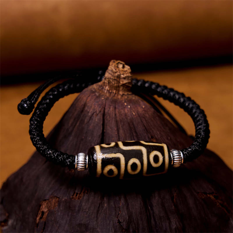 Buddha Stones Pulsera de Cuerda de Protección de Riqueza con Cuentas Dzi Tibetanas de Nueve Ojos y Cuentas Dzi de Tres Ojos