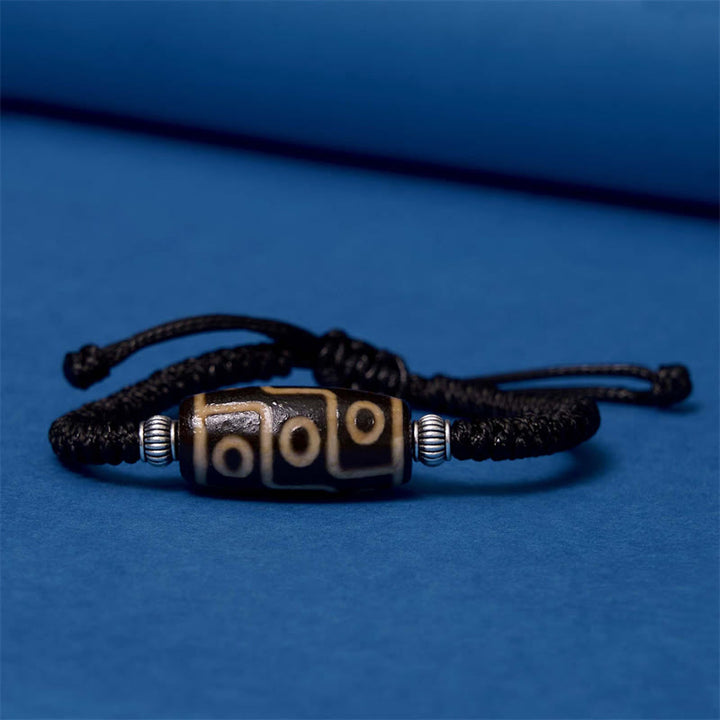 Buddha Stones Pulsera de Cuerda de Protección de Riqueza con Cuentas Dzi Tibetanas de Nueve Ojos y Cuentas Dzi de Tres Ojos