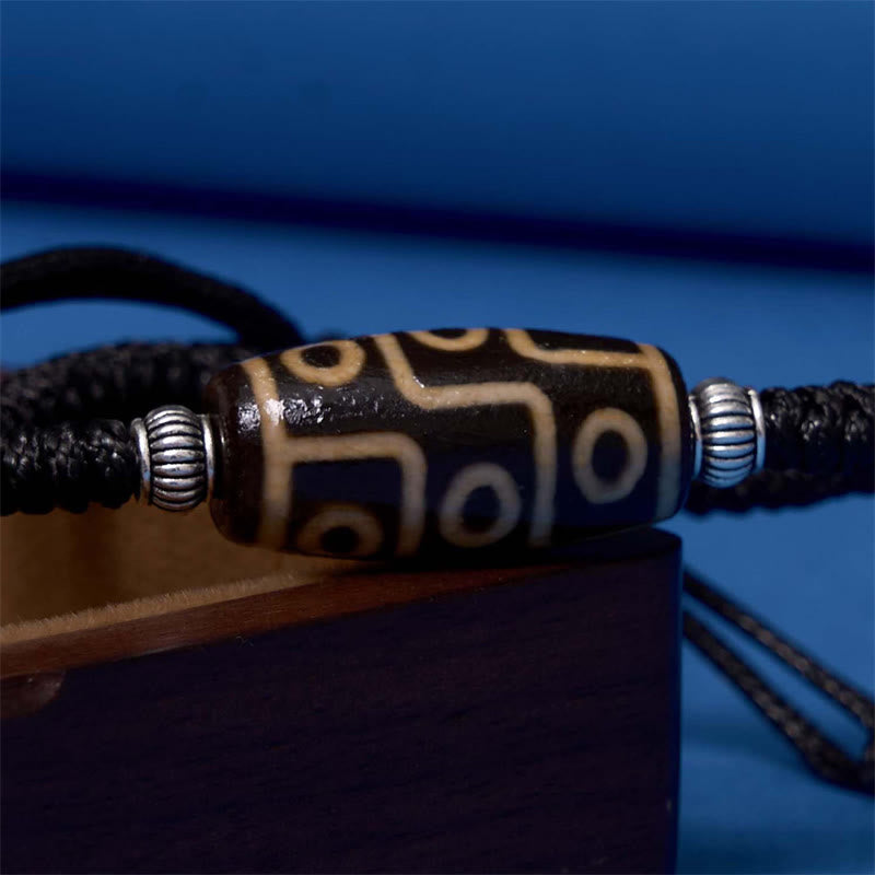 Buddha Stones Pulsera de Cuerda de Protección de Riqueza con Cuentas Dzi Tibetanas de Nueve Ojos y Cuentas Dzi de Tres Ojos