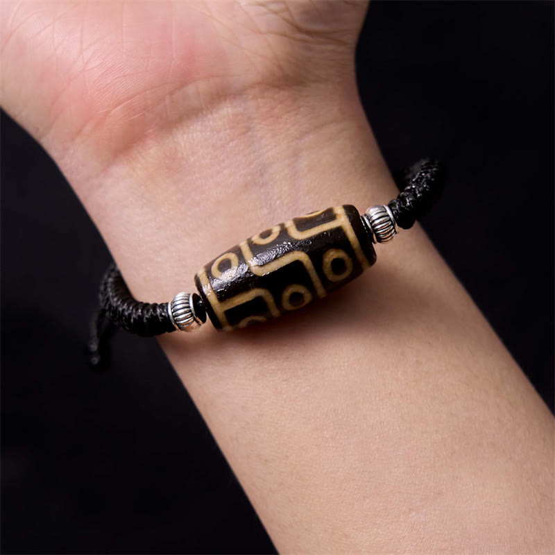 Buddha Stones Pulsera de Cuerda de Protección de Riqueza con Cuentas Dzi Tibetanas de Nueve Ojos y Cuentas Dzi de Tres Ojos
