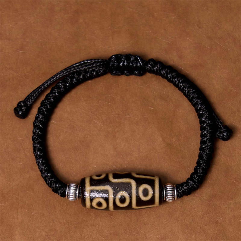 Buddha Stones Pulsera de Cuerda de Protección de Riqueza con Cuentas Dzi Tibetanas de Nueve Ojos y Cuentas Dzi de Tres Ojos
