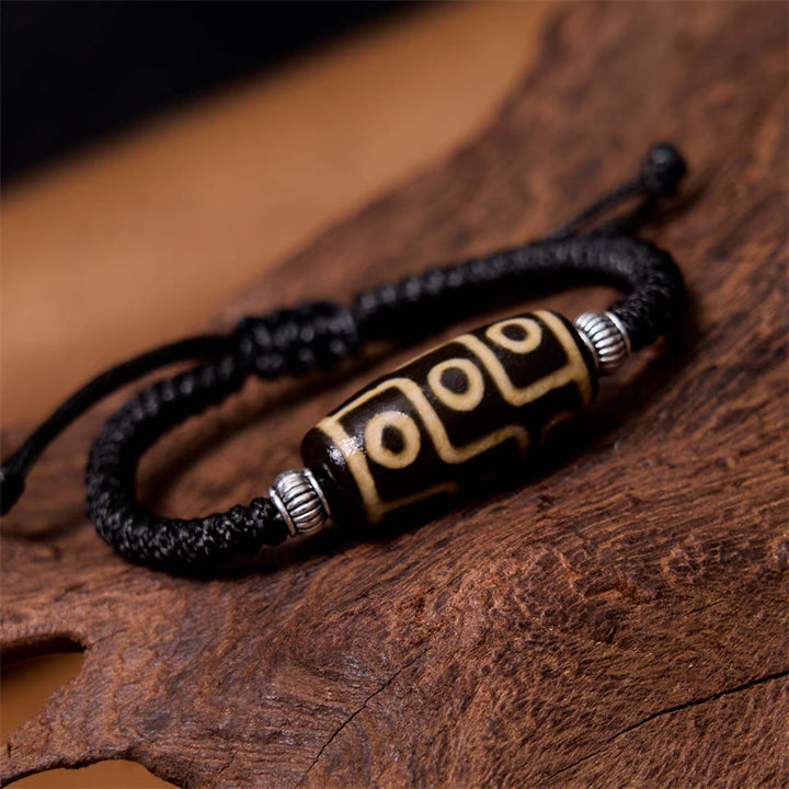Buddha Stones Pulsera de Cuerda de Protección de Riqueza con Cuentas Dzi Tibetanas de Nueve Ojos y Cuentas Dzi de Tres Ojos