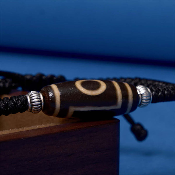 Buddha Stones Pulsera de Cuerda de Protección de Riqueza con Cuentas Dzi Tibetanas de Nueve Ojos y Cuentas Dzi de Tres Ojos