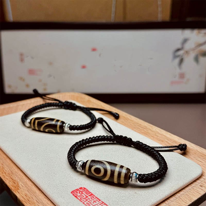Buddha Stones Pulsera de Cuerda de Protección de Riqueza con Cuentas Dzi Tibetanas de Nueve Ojos y Cuentas Dzi de Tres Ojos