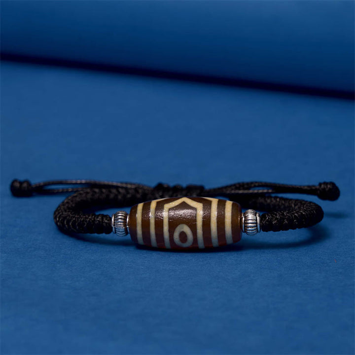 Buddha Stones Pulsera de Cuerda de Protección de Riqueza con Cuentas Dzi Tibetanas de Nueve Ojos y Cuentas Dzi de Tres Ojos