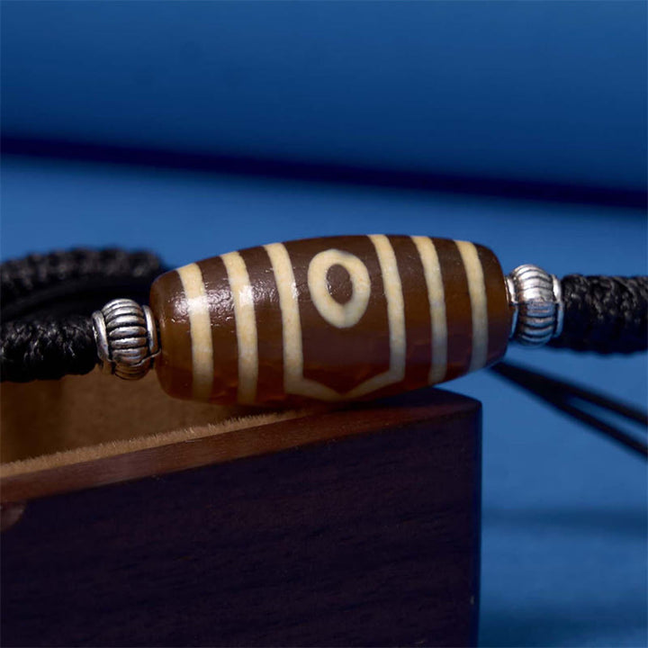 Buddha Stones Pulsera de Cuerda de Protección de Riqueza con Cuentas Dzi Tibetanas de Nueve Ojos y Cuentas Dzi de Tres Ojos