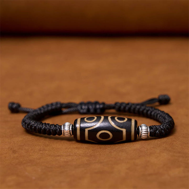 Buddha Stones Pulsera de Cuerda de Protección de Riqueza con Cuentas Dzi Tibetanas de Nueve Ojos y Cuentas Dzi de Tres Ojos