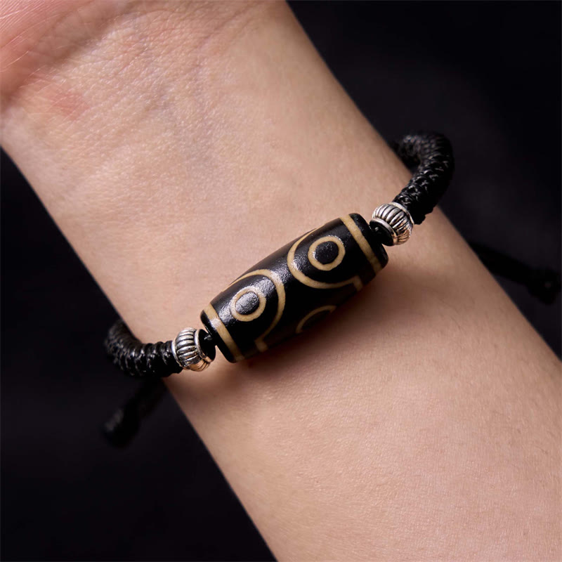 Buddha Stones Pulsera de Cuerda de Protección de Riqueza con Cuentas Dzi Tibetanas de Nueve Ojos y Cuentas Dzi de Tres Ojos