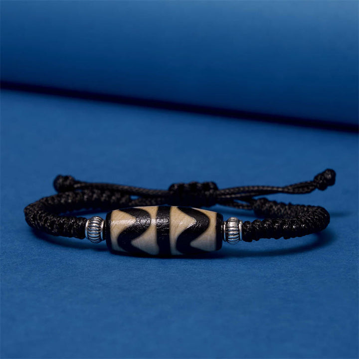 Buddha Stones Pulsera de Cuerda de Protección de Riqueza con Cuentas Dzi Tibetanas de Nueve Ojos y Cuentas Dzi de Tres Ojos