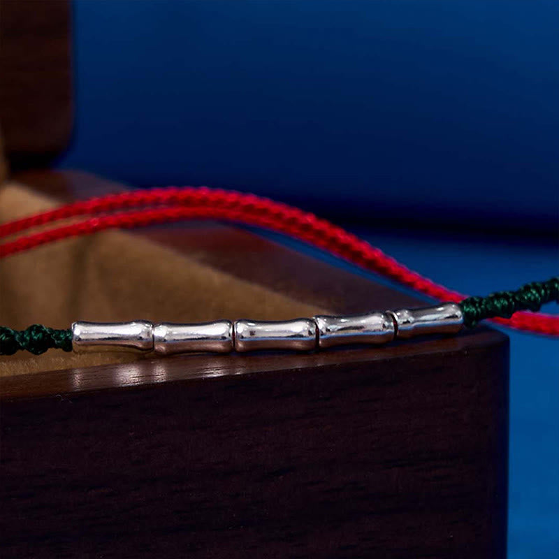 Buddha Stones Pulsera Ultradelgada de Cuerda Trenzada de Diseño de Bambú de Plata Esterlina 925 de Buena Suerte