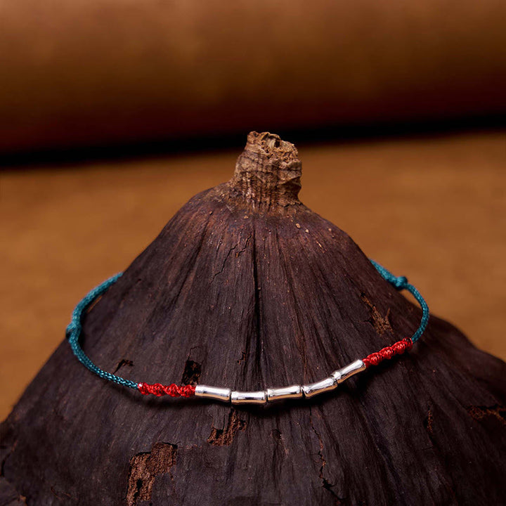 Buddha Stones Pulsera Ultradelgada de Cuerda Trenzada de Diseño de Bambú de Plata Esterlina 925 de Buena Suerte