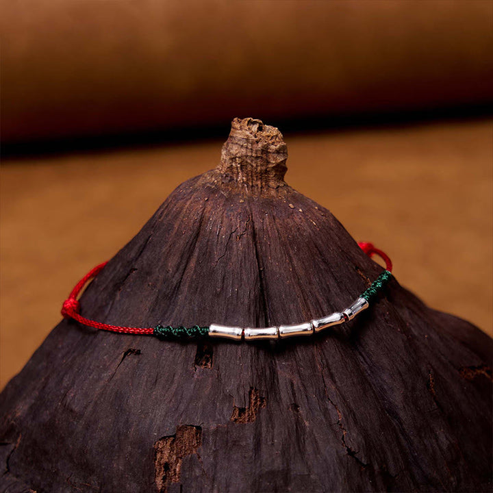 Buddha Stones Pulsera Ultradelgada de Cuerda Trenzada de Diseño de Bambú de Plata Esterlina 925 de Buena Suerte