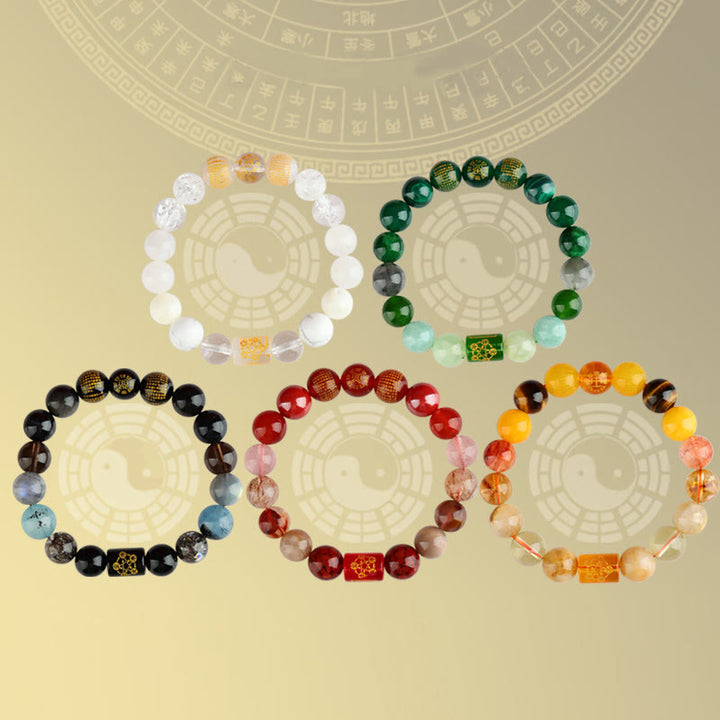 Pulsera de la suerte y la riqueza con Buddha Stones, cinco elementos, dios de la riqueza, varios cristales de ágata