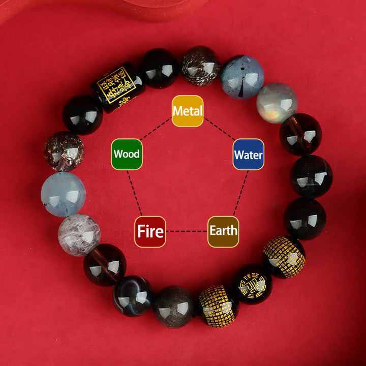 Pulsera de la suerte y la riqueza con Buddha Stones, cinco elementos, dios de la riqueza, varios cristales de ágata